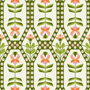   Green and pink 70s Retro Florals Nostalgia