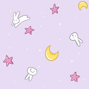 Sweet bunnies Moon and stars throwback to 90s usagi blanket, Big scale, saturated pastel