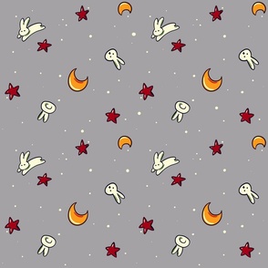 Sweet bunnies Moon and stars throwback to 90s usagi blanket, small scale, dark
