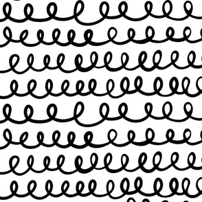 Doodle loops, curly lines in black and white