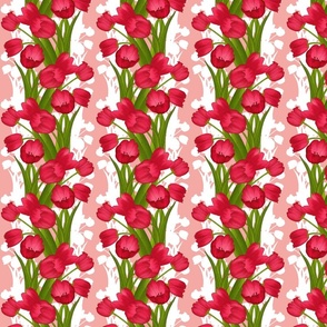 Red Tulips on a Light Coral Background