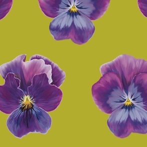 Large Violet Flowers on Yellow 