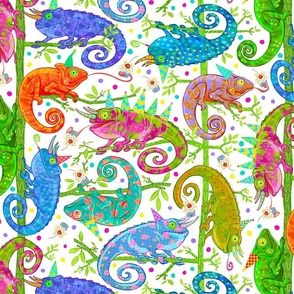 Chameleon Party on White - medium scale