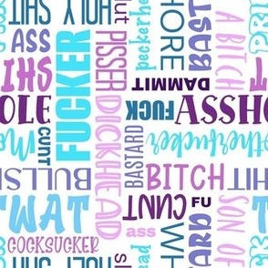 Medium Scale Swear Word Scatter in Blues and Purples on White
