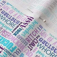 Small Scale Swear Word Scatter in Blues and Purples on White