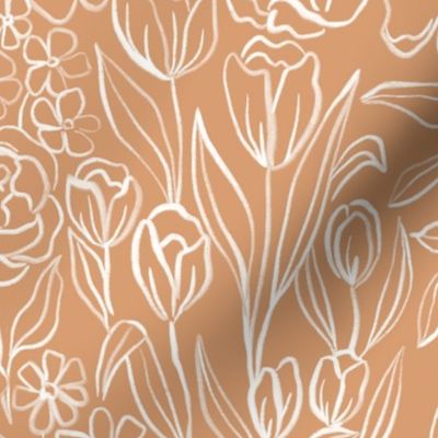 Della - Orange Floral Scribble Print