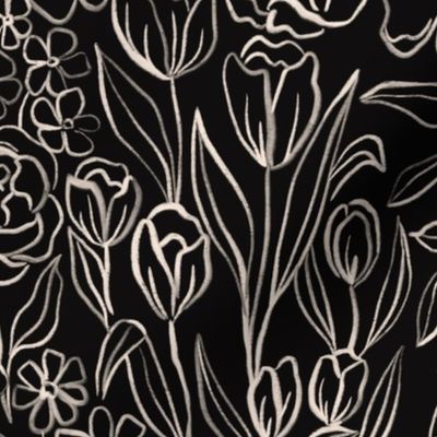 Roselyn - Black Floral Scribble Print