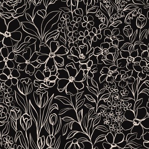 Roselyn - Black Floral Scribble Print