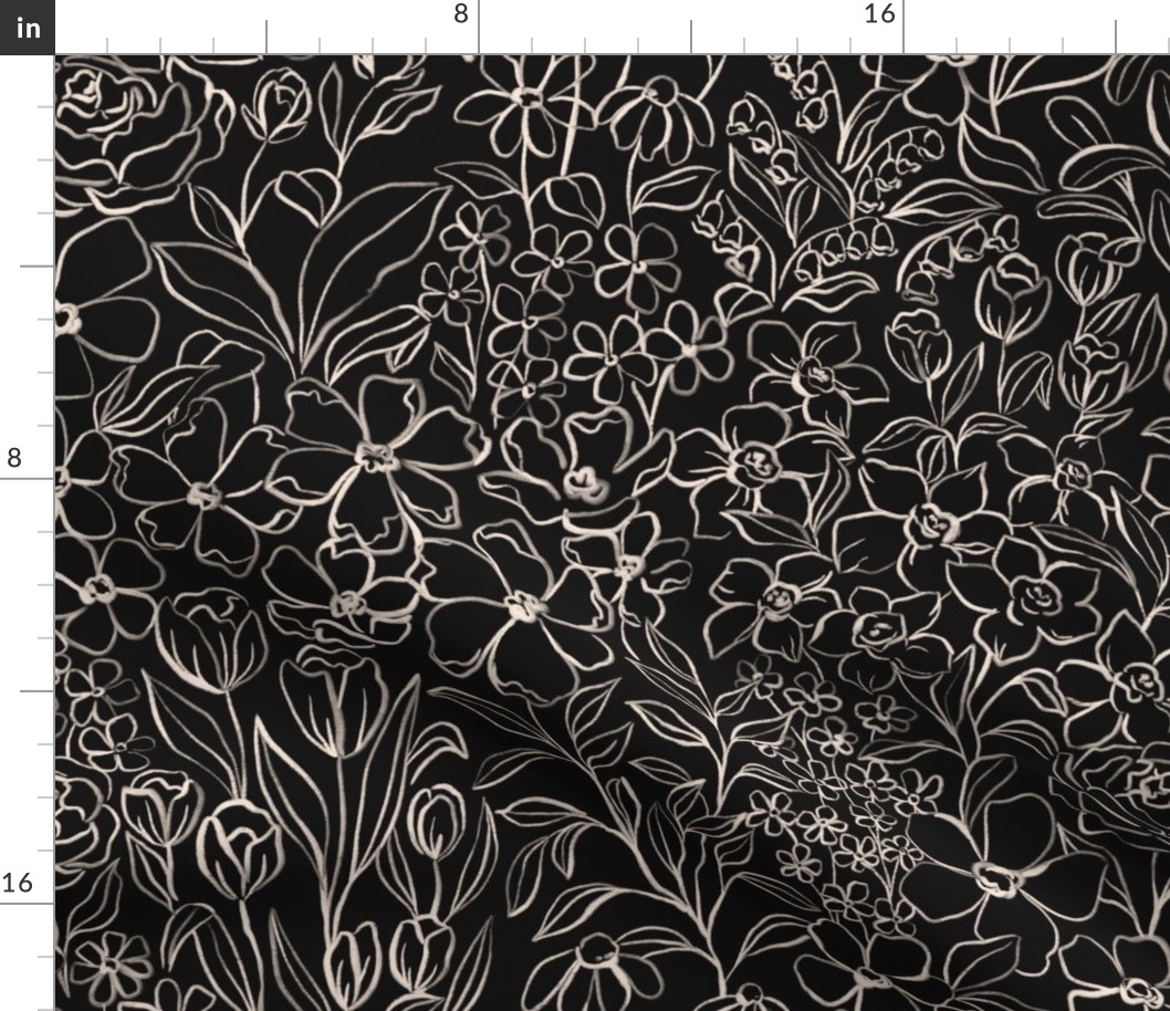 Roselyn - Black Floral Scribble Print