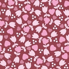 Ditsy Country Tulip + Heart Floral in Burgeundy + Mauve