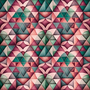 geometric diamond hearts, pinks, greens