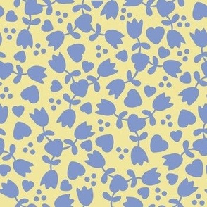 Ditsy Country Tulip + Heart Floral in Butter Yellow + Periwinkle Blue
