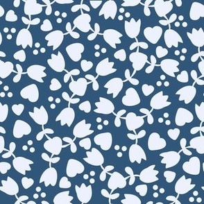 Ditsy Country Tulip + Heart Floral in Dusty Blue + White