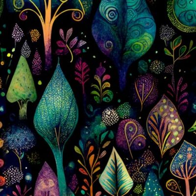 whimsical magic forest - mixed media