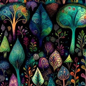whimsical magic forest - mixed media