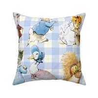 Peter Rabbit and friends on blue gingham background