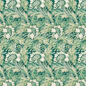 1876 Anemone by William Morris - Dark Teal and Sage Green Watercolor