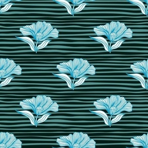 Striped Line Art Floral in Turquoise