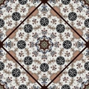 Art Nouveau Floral Tiles with Dark Brown Grout - Diagonal