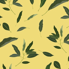 Avocado Leaves on Vibrant Yellow (Large)