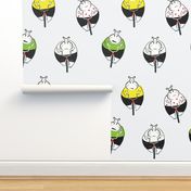 (XL) Hippos on Bicycles - Sport Racing Animals - bright colour on white