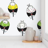(XL) Hippos on Bicycles - Sport Racing Animals - bright colour on white