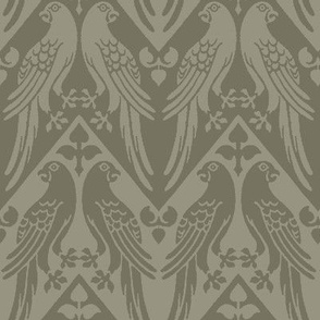 1850 Vintage Birds and Chevrons by Augustus Pugin in Dark Regency Sage - Coordinate