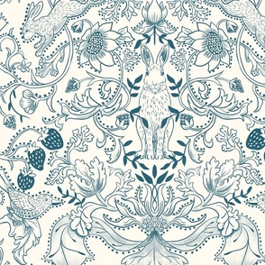 Rabbits in the Hedgerow Teal Line Large