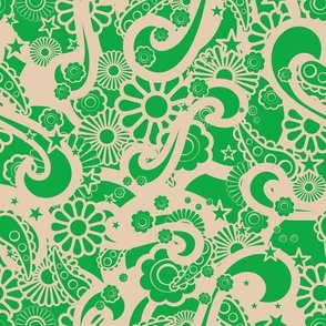 Retro Paisley Boho Vintage Green Floral Lace | Cream Emerald Green