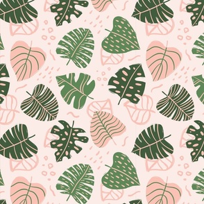 Pink and Green Tropical Monstera Leaves - Coordinate 2 of 11