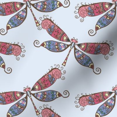 Paisley Dragonflies in Raspberry and Blue