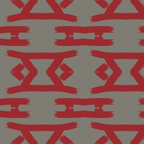  Geometric Tribal Symbol - Red Pepper and Slate Khaki 