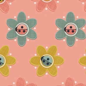 daisies and ladybugs on peach