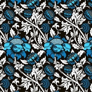 1871 "Wey" by William Morris - White and Blue Multi on Black