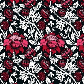 1871 "Wey" by William Morris - White and Red Multi on Black