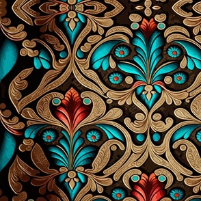 Antique Tooled Leather Look with Coral and Turquoise