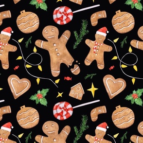 Christmas gingerbread cookies on a black background
