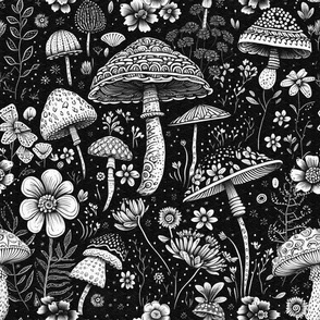 black and white paisley mushrooms