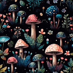 colorful mushrooms on black- large