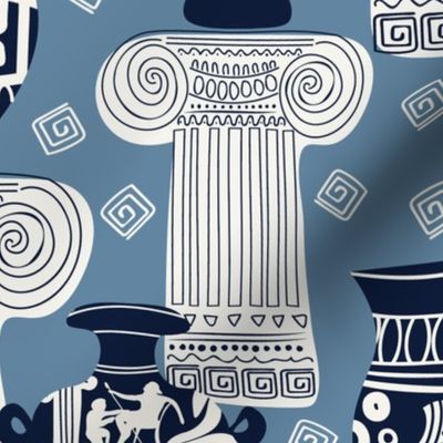 Ancient Greek Pottery blue background medium size
