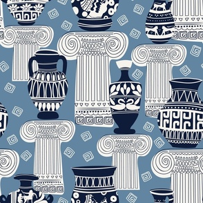 Ancient Greek Pottery blue background medium size