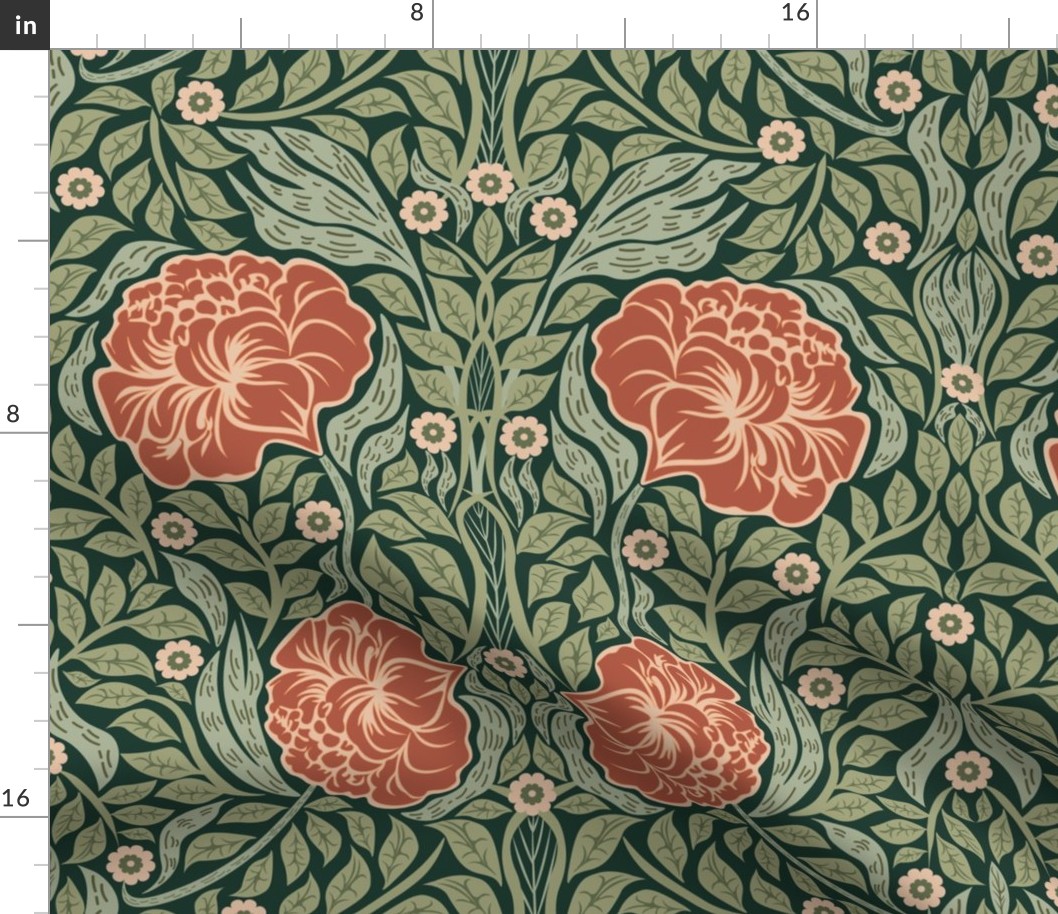 19th Century William Morris Style Vintage Floral Wallpaper - Large Scale