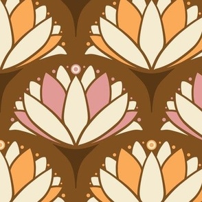 1920s-Art-Noveau-Water-Lily---S---BROWN-soft-orange-pink---SMALL---900