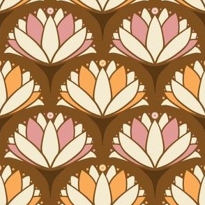 1920s-Art-Noveau-Water-Lily---XS---BROWN-soft-orange-pink---TINY---450