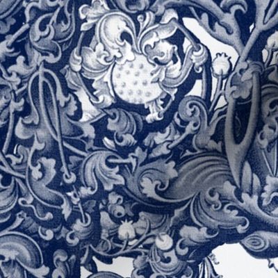 Fire Blossom Damask ~ Blue & White