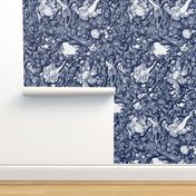 Fire Blossom Damask ~ Blue & White