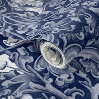 Fire Blossom Damask ~ Blue & White