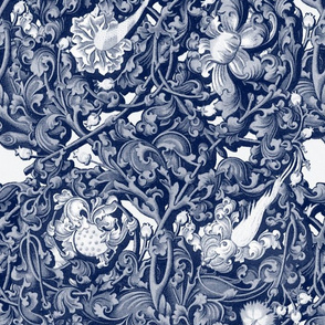 Fire Blossom Damask ~ Blue & White