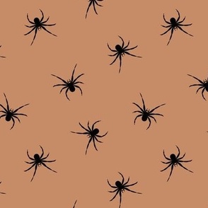 Spooky black spiders - Minimalist boho halloween design black on caramel sienna 