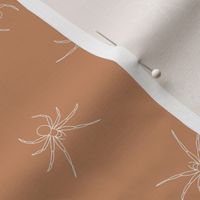 Spooky white spiders - Minimalist boho halloween design black freehand drawing on caramel burnt orange 